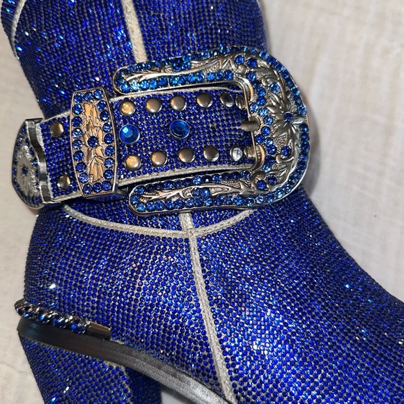 New Super Rare Dolls Kill Sheriff Shine Cowboy Boots - Blue Bling - Picture 3 of 10
